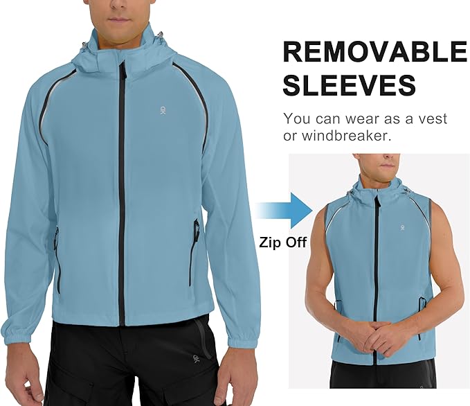 Little Donkey Andy Men's Quick-dry Running Jacket, Convertible UPF 50+ Cycling Jacket Windbreaker with Removable Sleeves