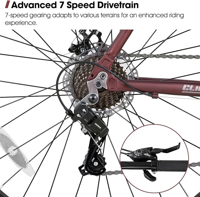 HILAND 700C Road Hybrid Bike, 7 speeds Bikes Urban City Commuter Bicycle with Disc Brake for Men Women Adult Comfortable Bicycle