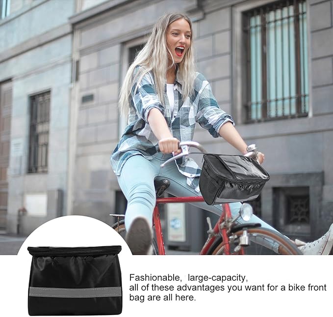 BESTonZON Bike Handlebar Bag and Front Frame Bag Black, Waterproof Cycling Pouch with Multiple Compartments for Road and Foldable Bikes, Convenient Storage for Commuting and Outdoor Riding