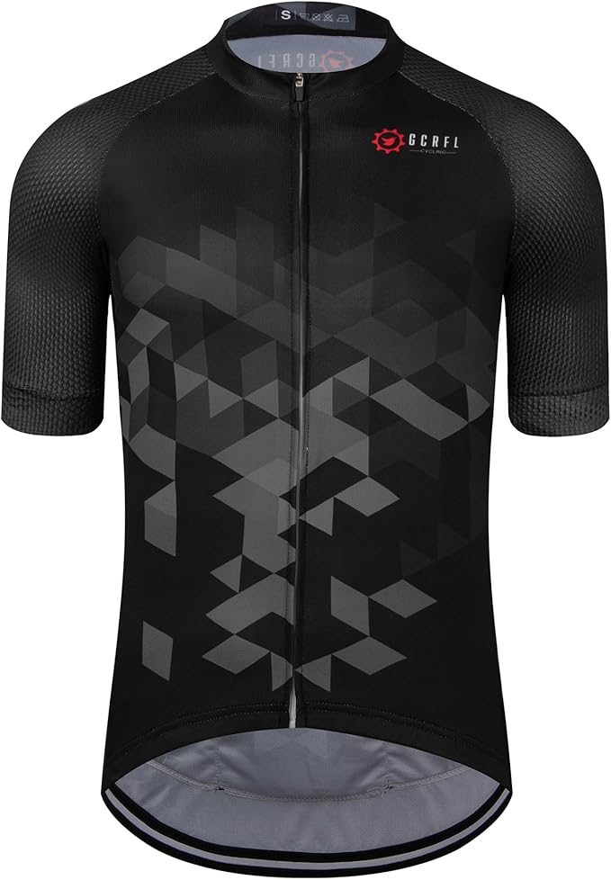 GCRFL Men's Cycling Jersey Short Sleeve Biking Shirt with 3 Rear Pockets + Zipper Pocket Breathable Quick Dry Bicycle Jersey