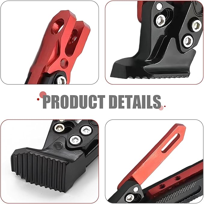 Motorcycle Kickstand, Height Adjustable Foot Side Support Parking Kickstand, Aluminum Alloy Tripod Holder Foot Side Support Stand Modified, Universal for Scooter Motorbike Motocross (Red)