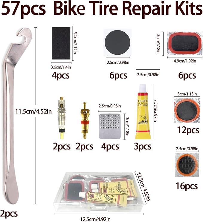 Bicycle Inner Tube Repair Kit - Vulcanizing & Glueless Patches with Tire Levers, Universal for Motorcycle BMX MTB Road Mountain Cycling