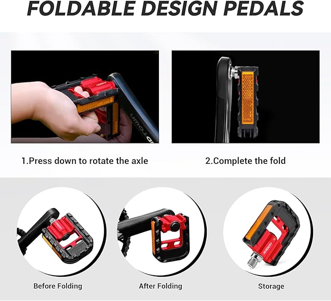 KABON Folding Bike Pedals, Bicycle Foldable Pedals with Aluminum, Universal 9/16 inch Non-Slip Cycling Pedals for Folding Bike, BMX Bike, Road Bike, Mountain Bike MTB