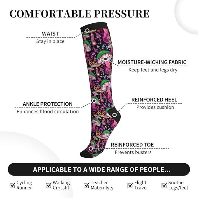 bassyil Compression Socks for Women & Men Circulation 15-20 mmHg Knee High Best Support for Nurses Travel Running Athletic