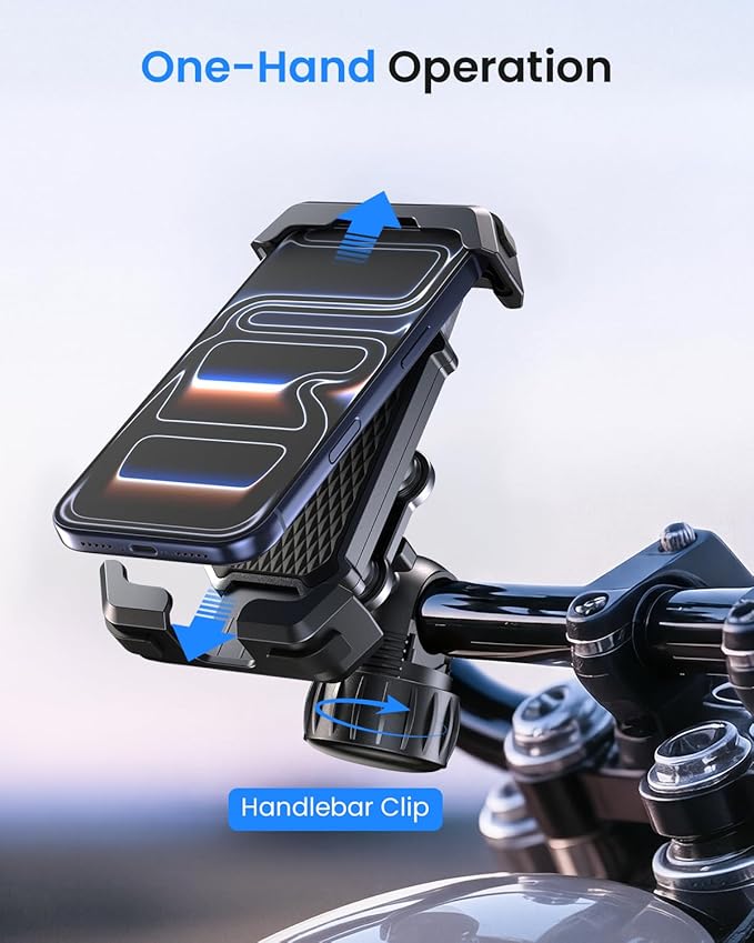 Motorcycle Phone Mount - [Dual Vibration Dampener] Anti-Shake Bike Phone Holder, [Upgrade Handlebar Clip] Bicycle Motorbike Phone Mount for iPhone 17/16/15/14/13 Pro Max, 4.7–7" Phones, Black Red