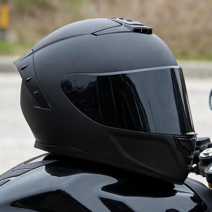 Full Face Motorcycle Helmet,Helmets for Adults Motorcycle, MG611 Motorbike Racing Street Bike Helmets with Black Visor for Men Women,DOT Approved (Matte Black-B+ Mask, XXL)