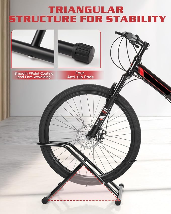 Upgraded 3.3"Wide Tire Floor Bike Stand Rack, Heavy Duty Garage Indoor Bike Storage, Fits 20"-27" Wheels, Kids Road Mountain Bikes, 66lbs Max Load, Anti-Slip Rubber Base