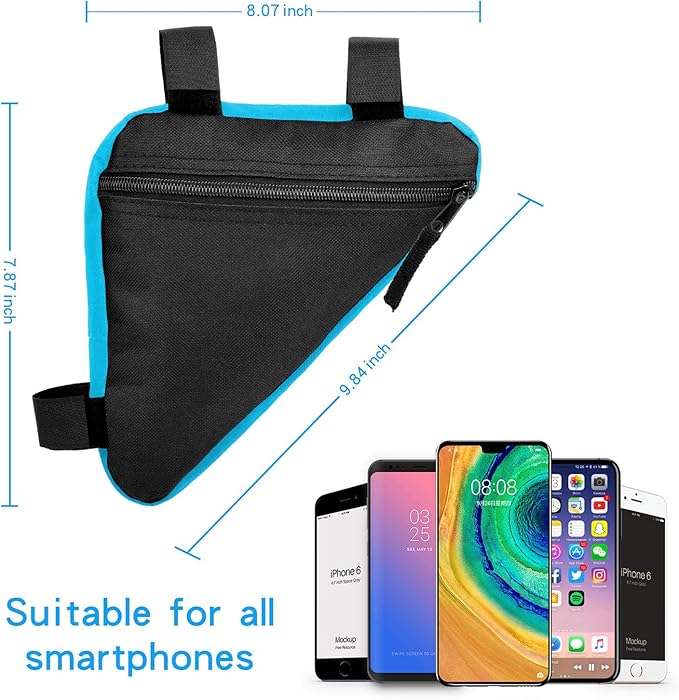 Bike Triangle Frame Bag - Bicycle Cycling Handlebar Front Pouch Saddle Storage Bag for Road and Mountain Bikes (Blue)
