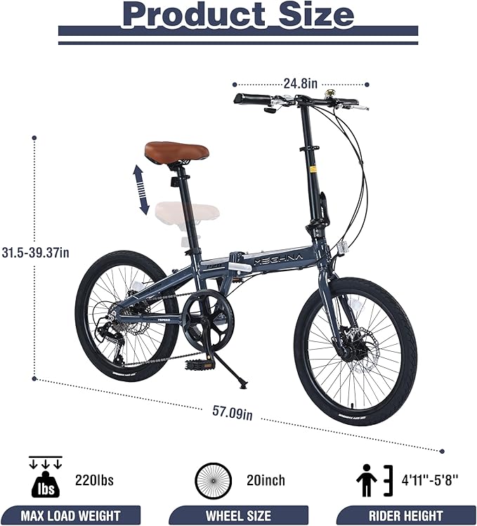 ZUKKA Folding Bike 20 Inch Foldable City Bike 7 Speed Transmission System & Dual Disc Brake Aluminum Frame Adult Bicycle for Commuting Traveling Exercising