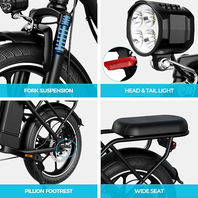 WINDHORSE 16" Folding Electric Bike for Adults, 630W Peak Motor, 20MPH, 19–35 Miles Pedal Assist Range, LCD Display, Suspension, Dual Disc Brakes, Removable Battery, Commuter Ebike