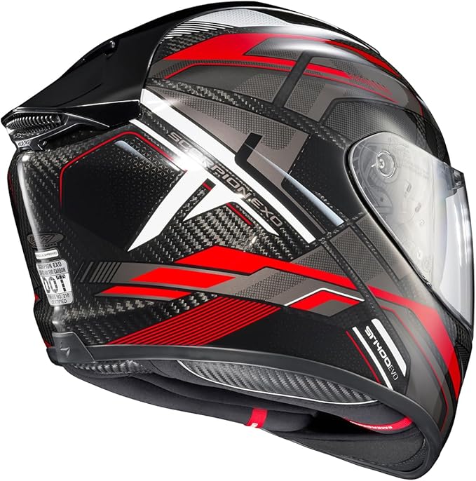 ScorpionEXO ST1400 EVO Carbon Fiber Full Face Sport Touring Street Motorcycle Helmet - Bluetooth Ready Speaker Pockets DOT ECE Hex (Gloss Red - 2X-Large)