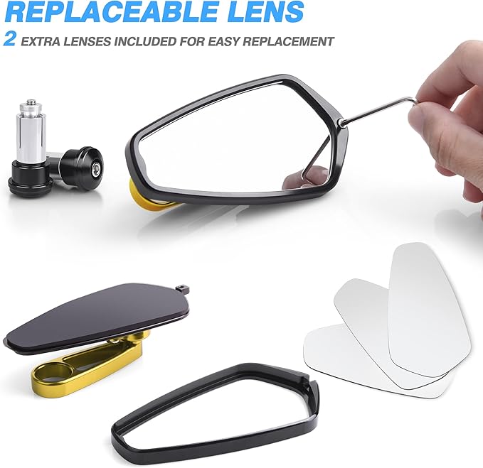 MICTUNING CNC Motorcycle Mirrors - 7/8" (22mm) Bar End Rear View Mirrors Compatible with Most Honda Grom, Yamaha, Kawasaki, Ducati, Suzuki and More - Golden