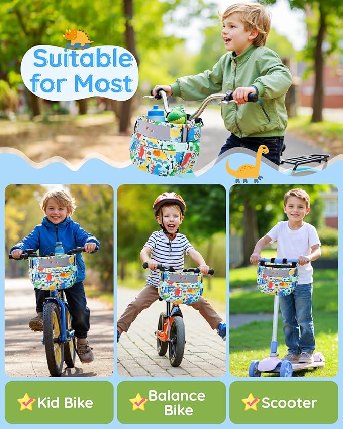 Kids Bike Basket, Bicycle Basket Front Handlebar, Waterproof Cute Fabric Children's Bike Basket, Kids Bike Accessories Fit Most Boys, Girls, Toddlers Bike or Scooter, Easy to Install