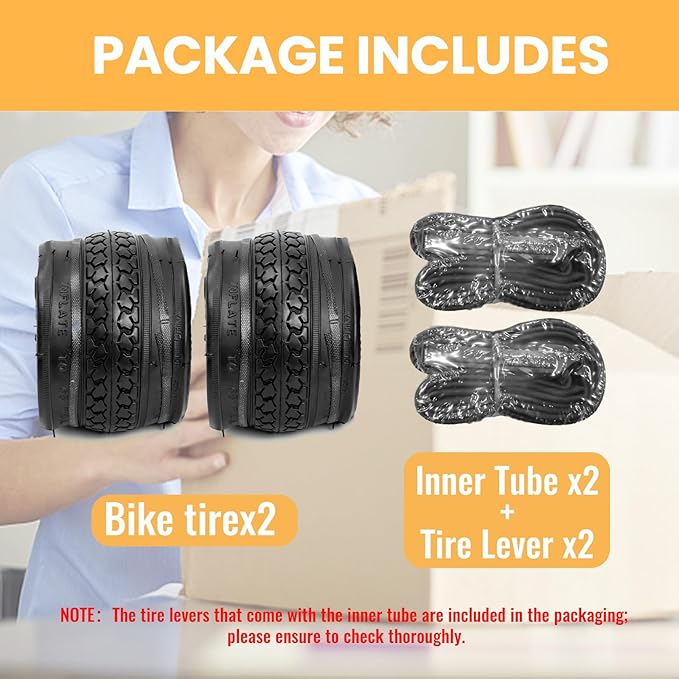 Hycline 26X1 3/8 Bike Tire Set: 2-Pack (37-590) Folding High-Density Bicycle Tires with Schrader Tubes & Tire Levers – Fits Vintage 26×1 3/8 City/Commuter Bikes