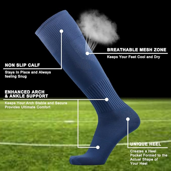 Three street Baseball Socks, Unisex Knee High Solid Sport Tube Compression Softball Football Soccer Team Socks 2-10 Pairs