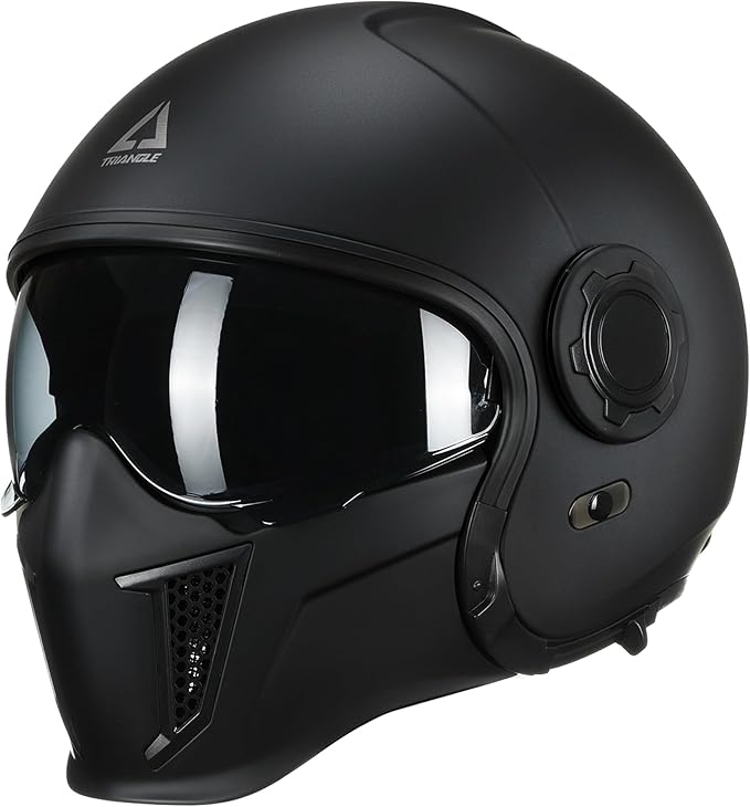 TRIANGLE Full Face Motorcycle Helmets,Off-Road Motocross Helmet for Men & Women,Dual Visor with Internal Tinted Sunshield,Open Face 3/4 Adult Racing Helmet DOT Approved(Black,S)