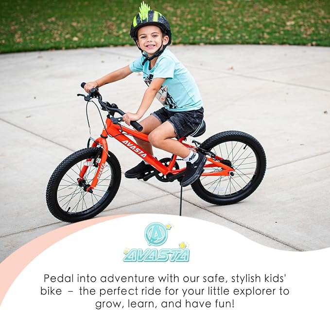 AVASTA Bilbo 18 20 24 Inch Kids Bike for Boys Girls 5-14 Years Old, Retro Style High Carbon Steel Bicycle with Adjustable Handlebars and Seat, Dual V-Brakes, Kickstand, Multiple Colors