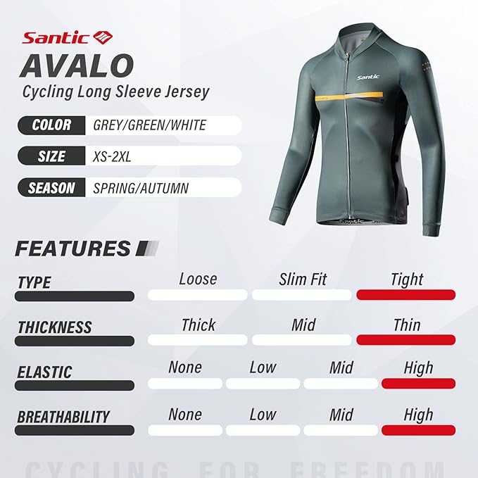 Santic Cycling Jersey Men's Long Sleeve Bike Reflective Full Zip Bicycle Shirts with Pockets