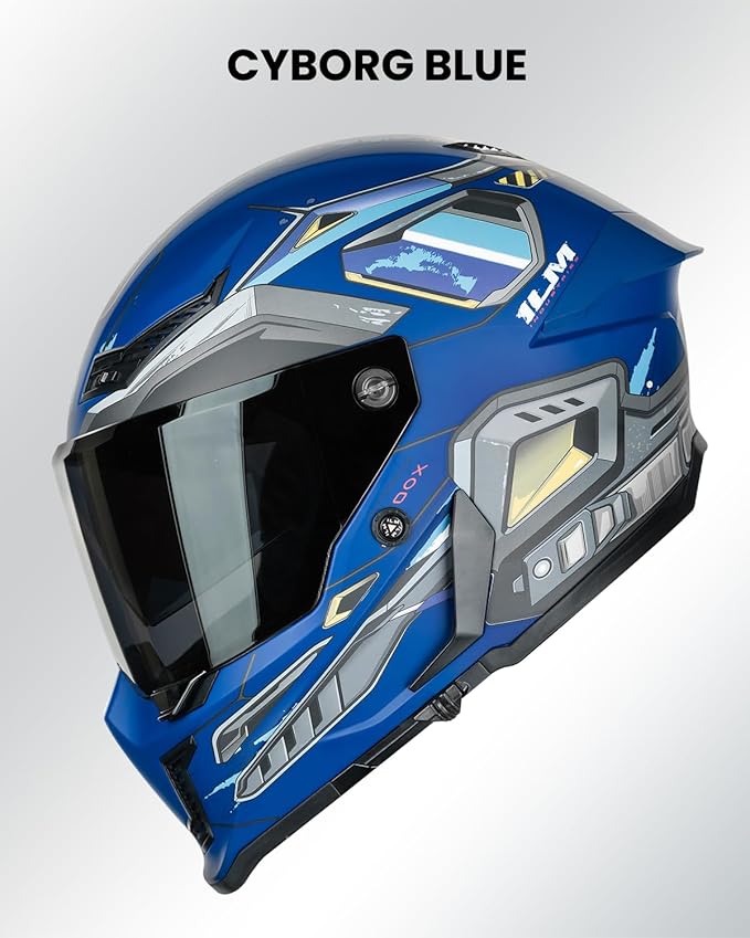 ILM Motorcycle Helmets for Adult Men Women Full Face DOT ECE Powersports Dual Visor Street Racing Helmet with Pinlock Cascos para Motos Model MF509 (Cyborg Blue, XL)