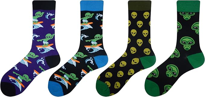 Cansok Men's 2/4 Packs Fun Crazy Novelty Dress Crew Socks