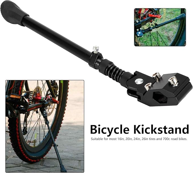 Adjustable Bike Kickstand Aluminum Rear Side Bicycless Stand Accessory for 16in 20in 24in 26in Tire Diameter Mountain Bike
