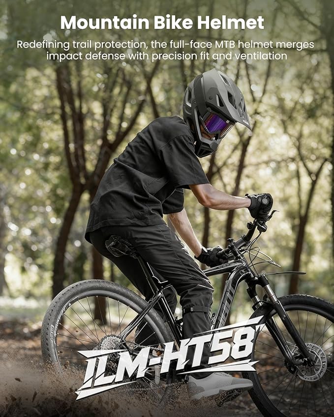 ILM Full Face Mountain Bike Helmet ASTM CPSC Adult with Adjustable Visor for MTB BMX Model HT58