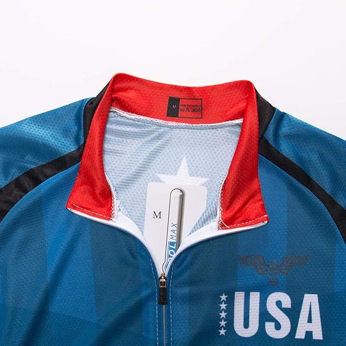 Cycling Jersey Short Sleeve USA Style Bike Tops with Pocket Reflective Stripe