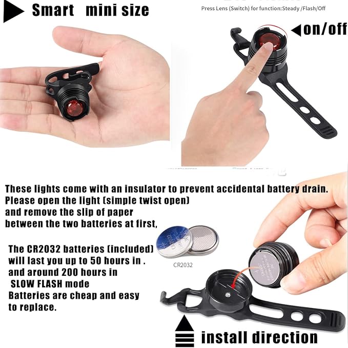 2PCS Rear Bike Tail Light Mini Strap-On LED Micro Bicycle Lights,180 Degree Visibility - Safety on All Sides