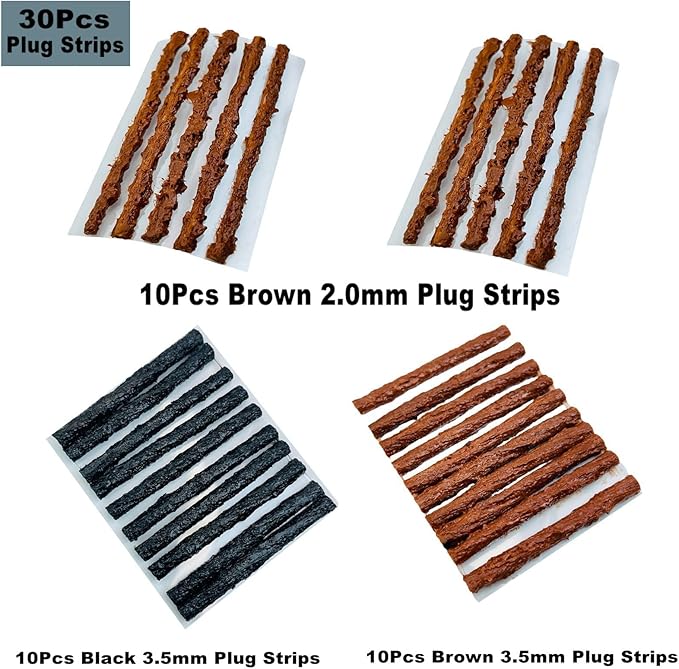Tubeless Bike Tire Repair Kits，Road Bicycle and Mountain Bike Tires Fix a Puncture or Flat, Includes Storage Canister Plugger Tool with Plugs, 30Pcs(2.0mm/3.5mm) Plug Strips