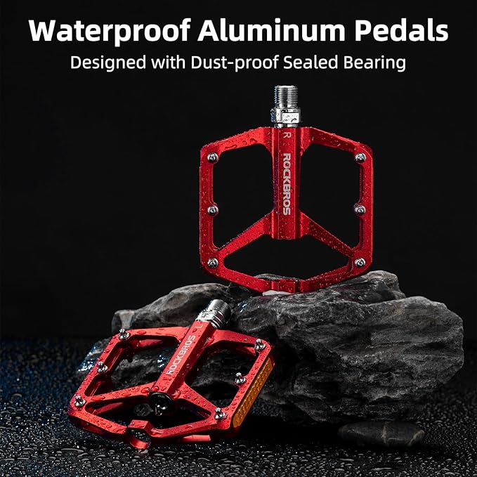 ROCKBROS Mountain Bike Pedals MTB Pedals Bicycle Flat Pedals Aluminum 9/16" Sealed Bearing Lightweight Platform for Road Mountain BMX MTB Bike