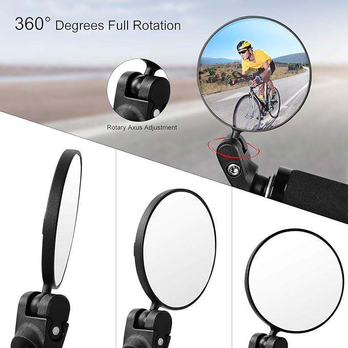 2 Pack Bicycle Rearview Mirror Bike Bar End Mirror Adjustable Bending Handlebar Bike Mirror Rotatable HD Bike Wide Angle Acrylic Convex Mirrors for Mountain Road Bicycle Moped Cycling