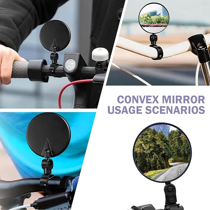 2 PCS Bike Mirror Handlebar Mount, Adjustable Rotatable Bike Rear View Mirror with HD Glass, Quick Install Bicycle Bar End Mirror, Safe Cycling Convex Mirror, for Mountain Road Bikes (Black)