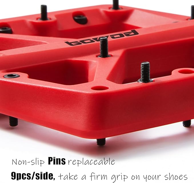 MTB Pedals Large Mountain Bike Pedals, Lightweight Nylon Fiber Composite Bicycle Platform Pedals, Grippy Pedals w 18 Pins, Cr-Mo Spindle fit w 2 Bearings, Clipless Pedals for BMX MTB Bike 9/16"