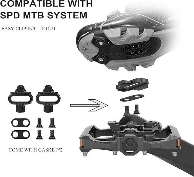 Mountain Bike Pedals with Reflector- Dual Function Plat & Clipless Pedals, Bicycle Pedal 9/16”Compatible with SPD - 3 Sealed Bearings Bicycle Platform Mountain Pedals
