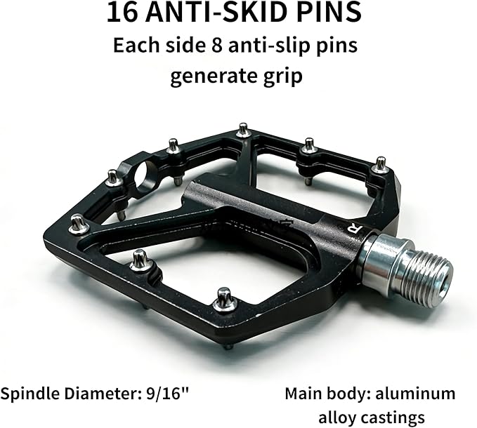 Mountain Bike/MTB Pedals Bicycle Platform Pedals Axle 9/16 inch Sealed Bearing Super Anti-Slip Aluminum Alloy with Cr-Mo Steel Axle for Road Bike/MTB/BMX/Gravel Bike/City Bike/E-Bike