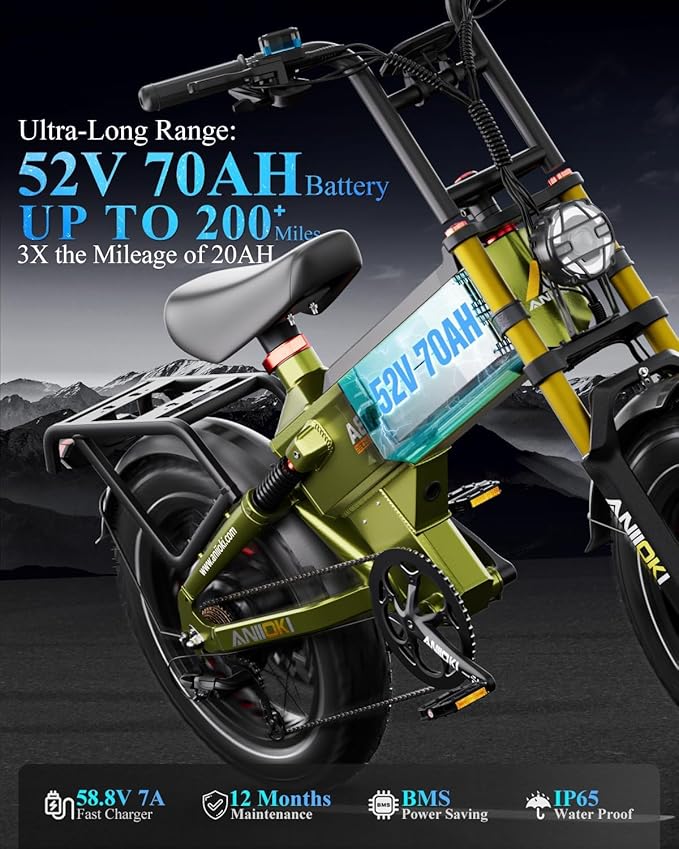 ANIIOKI Electric Bike for Adults,70Ah Removable Battery,200+ Miles Long Range,7-Gear Speed All-Terrain E-Bike