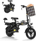 Folding Electric Bike for Adult,14" Foldable Ebike with Passenger Seat Peak 500W Motor 18.6MPH 30+ Miles(MAX) E-Bike with 48V Removable Battery/Shock Absorber/LCD Display/USB Phone Holder/Front basket