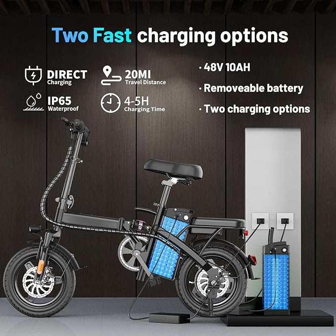 Folding Electric Bike for Adults and Teens, 14" Foldable E-Bike with 500W Motor, Commuter Mini Ebike with 48V Removable Battery UL 2849 Certified, Electric Bicycle with 20 Miles PAS Range