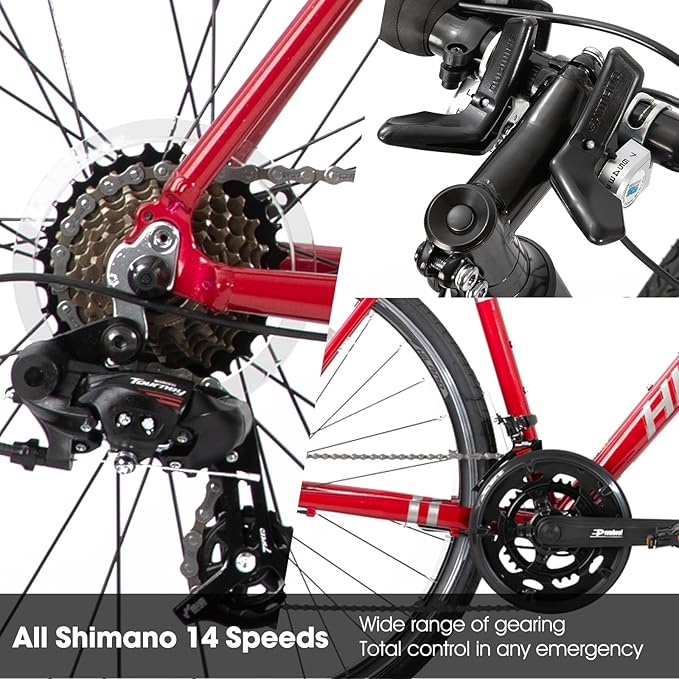 HILAND Adult Road Bike 700c Racing Bike with 14 Speeds, Aluminum Frame, Caliper Brake, City Commuter Bicycle for Women Men