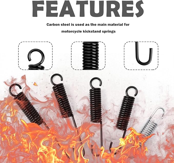 5PCS Motorcycle Kickstand Spring Kit,Sturdy Mini Bike Kickstand Springs Kit Includes 5 Lengths 120mm/75mm/100mm/90mm/110mm,Professional Motorcycle Accessories Side Stand Spring