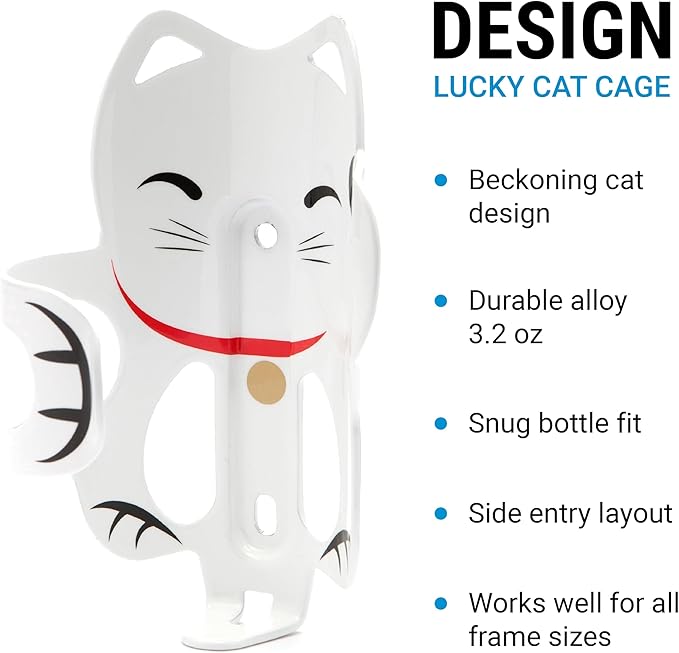 Portland Design Works Water Bottle Cage - Lightweight Water Bottle Holder for Bikes, Lucky Cat Cage, White