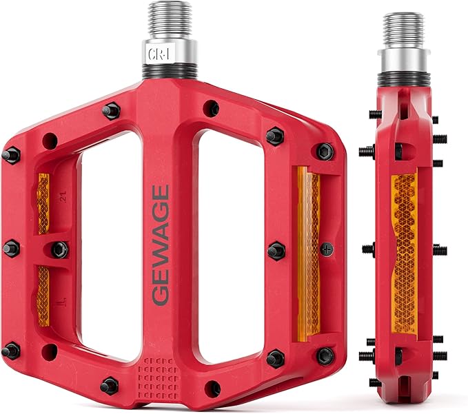 Mountain Bike Pedals 9/16 Inch - Bicycle Flat Pedals with Reflectors - Lightweight Nylon Fiber Wide Platform Pedals for Mountain Bike, BMX, Road Bike Pedals