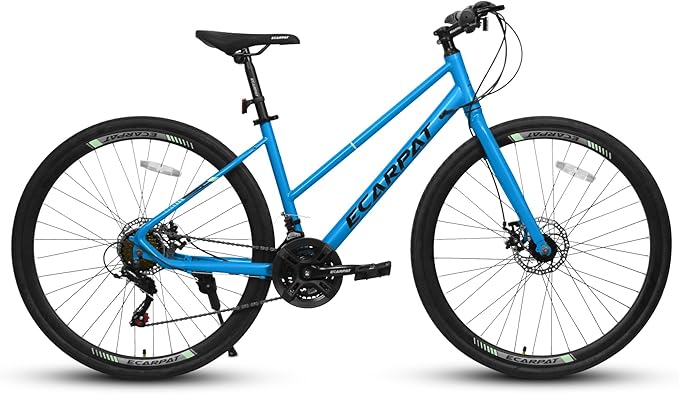 700C Road Hybrid Bike for Adult, 21-Speed Road Bicycle with Carbon Steel Frame and Dual-Disc Brakes