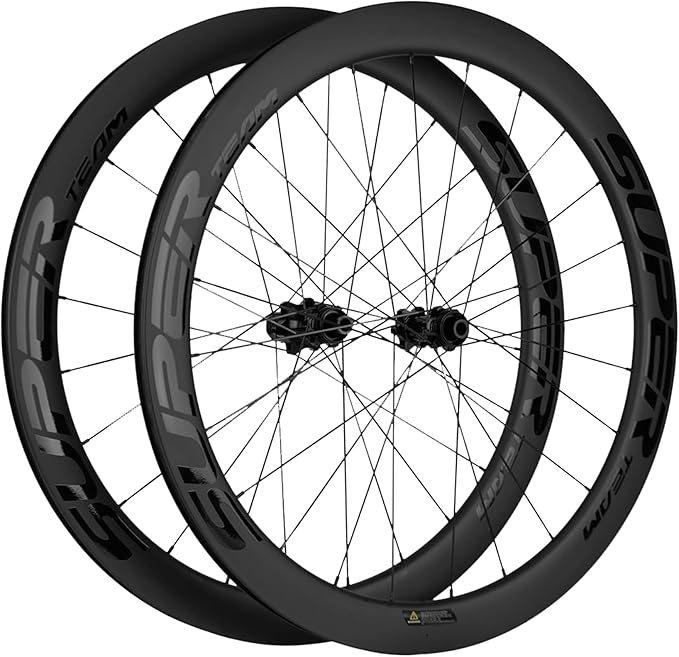 Superteam Carbon Wheelset Disc Brake 700c Road Bike Wheels 45/50/53mm Depth Tubeless Ready Cycling Wheels, for 8-12 Speed Center Lock / 6 Bolt, Thru Axle/QR Type