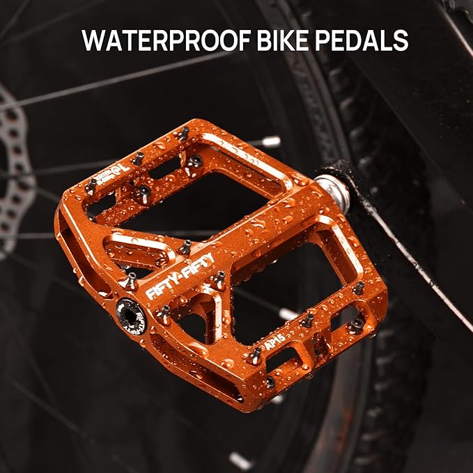 FIFTY-FIFTY Mountain Bike Pedals, Non-Slip and Aluminum Alloy Bicycle Flat Pedals, 9/16" Sealed Bearing, Lightweight and Wide Platform for All Mountain, Enduro, Downhill, E-Bike, MTB