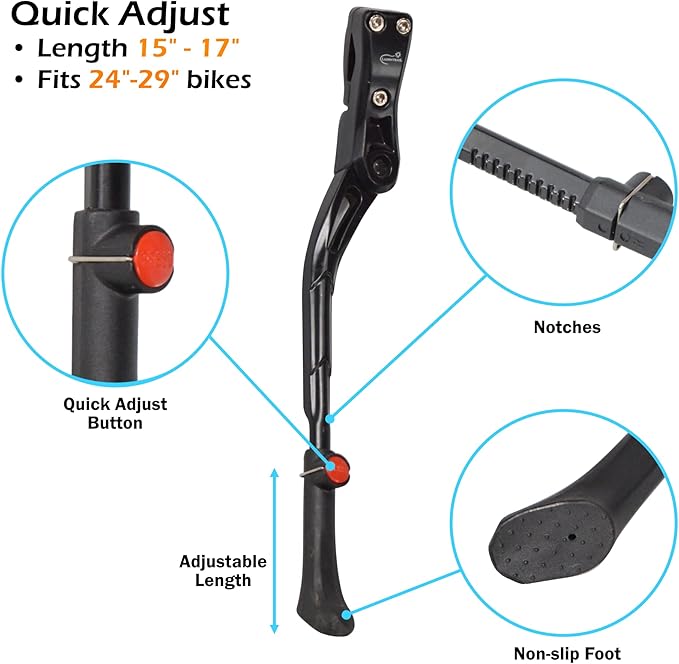 Lumintrail Center Mount Bike Kickstand - Fits 24-29 Inch Bicycles - Adult Mountain, Cruiser and Road Bike Kickstand - Quick Adjust Height