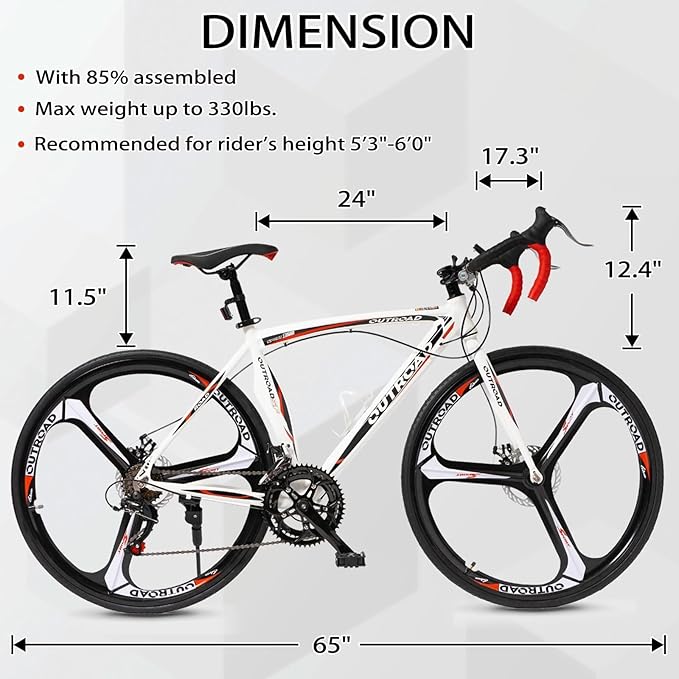 700C Wheel Road Commuter Bike, 14 Speed Shifter, Dual Disc Brakes Racing Bicycle with Light Aluminum Alloy Frame for Adult Men and Women