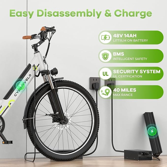 1000 Peak Electric Bike for Adults,up 80 Miles Removable Battery Ebike, 26" Electric E Bike with 7-Speed,Adult Electric Bicycles for Commute Beach Snow White Womens All Terrain