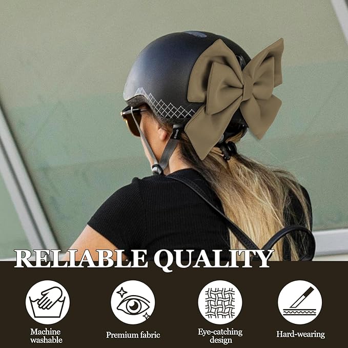 Bow Helmet Accessory, 8.07"x11.22" Stylish Motorcycle Helmet Bow Decoration for Women, Removable Cute Fashion Ribbon Bows Ornament for Motorcycle Scooter E-Bike Helmets (Coffee)