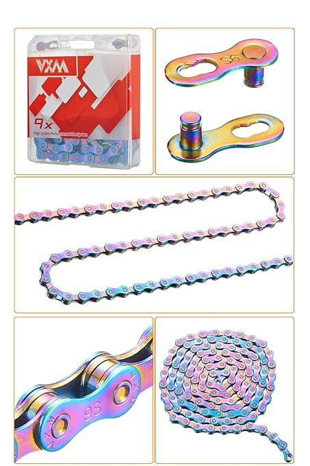 9 Speed Bike Chain Rainbow Chain for Bike 1/2" x11/128 116 Links Lightweight Bicycle Chain，Bike Chains MTN BTX MTB Mountain Bike Road Bicycle Chain